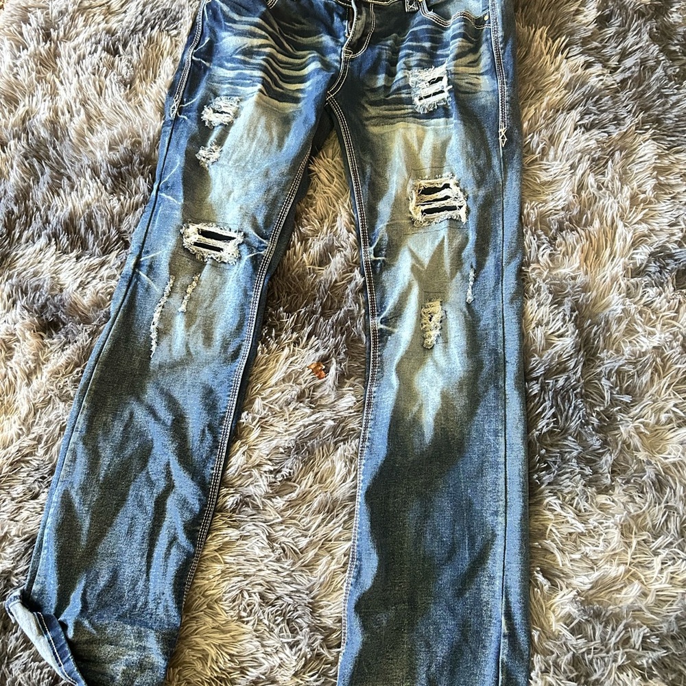 Bootcut Distressed Blue Jeans